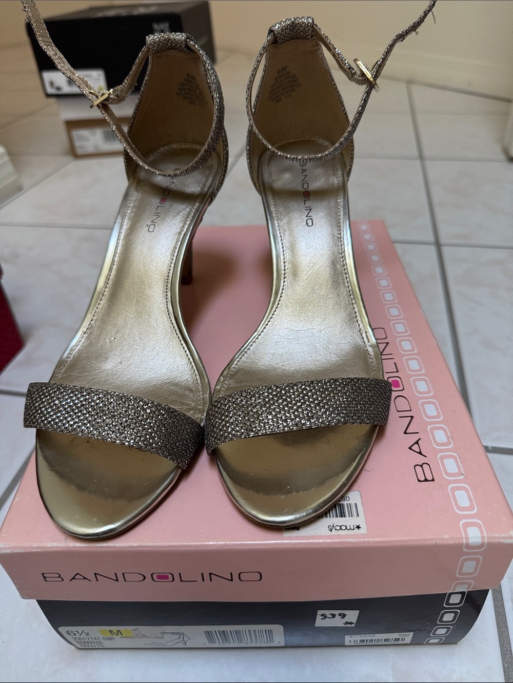 Bandolino Metallic Gold Glitter Ankle-Strap Heels